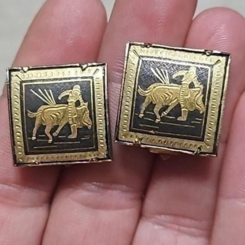 Vintage Toledo Damascene Spanish Matador Figural Clip-on Earrings